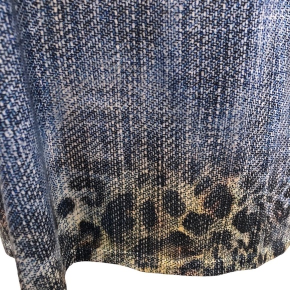 Chico’s Albany Crochet Studded Blue with Green Brown Cheetah Tunic. Size L. EUC - Picture 9 of 11